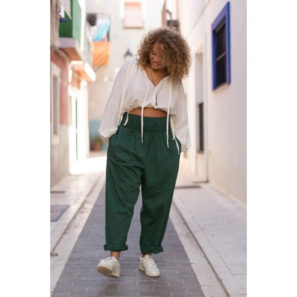 Lucy & Yak Pants - LUCY & YAK Alexa Organic Cotton Trousers Posy Green Pants Plus Size Women's 4XLR